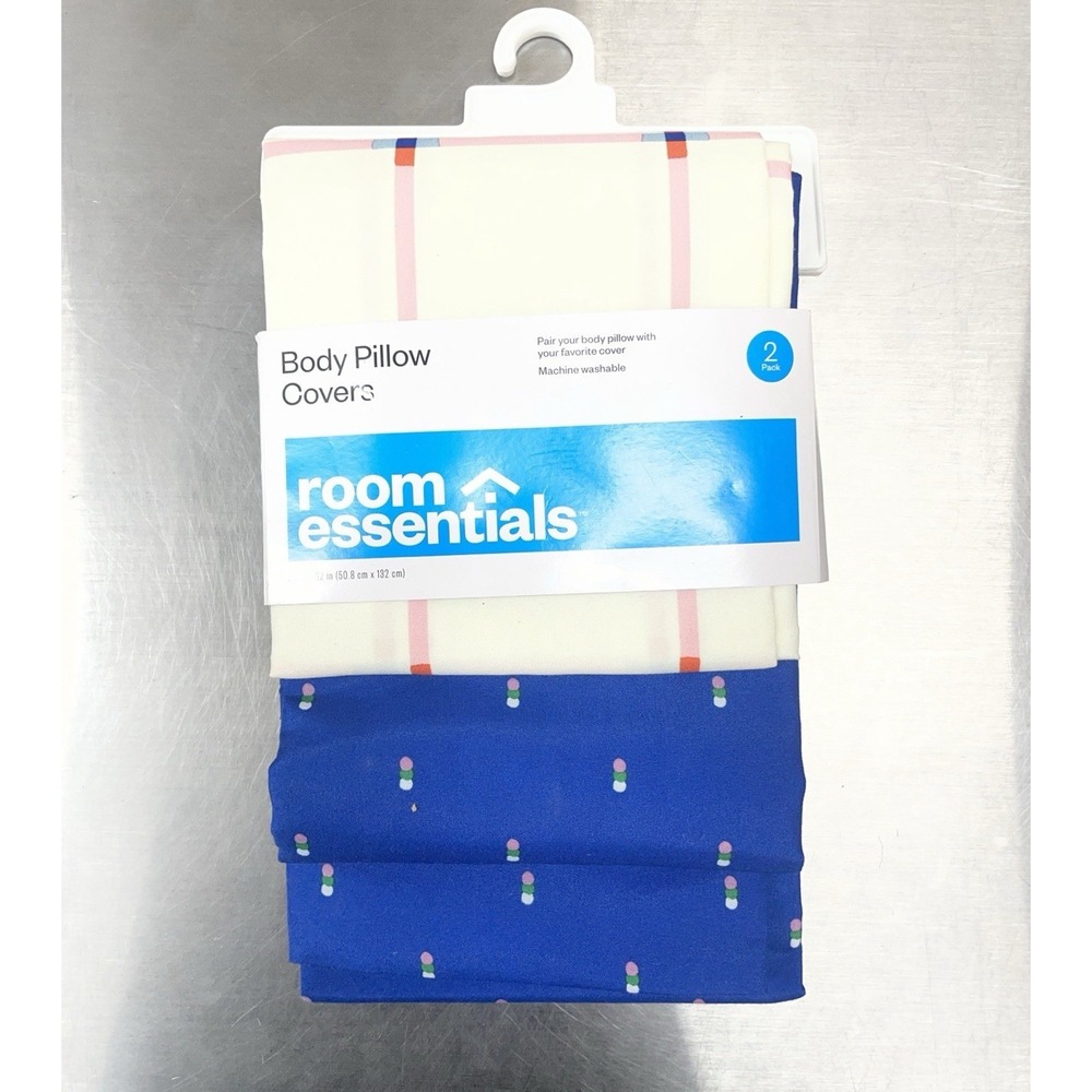 Room Essentials Body Pillow Covers - Multicolor White/blue - 20 x 50 in- 2Pk New - Picture 2 of 4